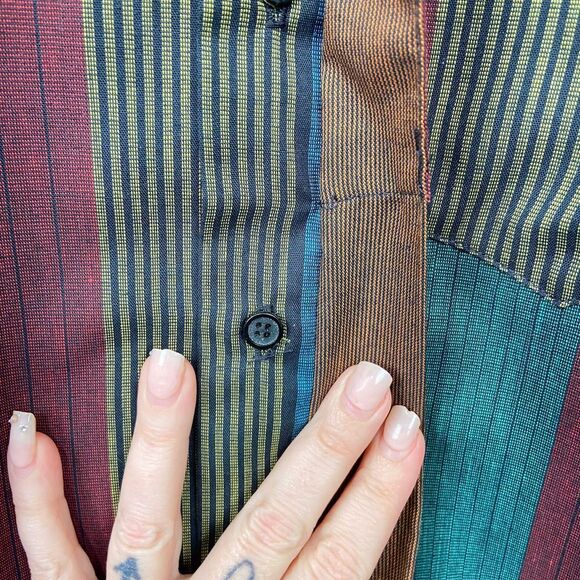 Vintage 80s Ted Sollod Blouse Size 14‎ Button Up Stripe Artsy Indie Modest Top - Picture 9 of 14